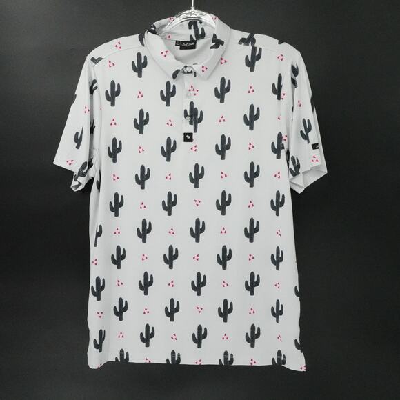 Bad Birdie Shirt Mens Large White Cactus Print Polo Golf Performance Stretch - Picture 1 of 15